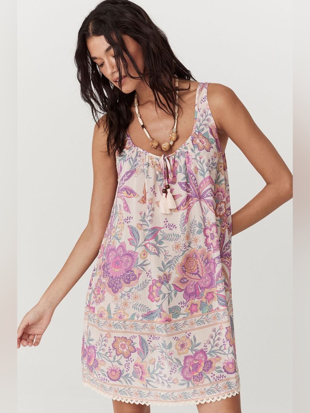 Spell Mojave Lily Mini Dress Opal with Tassels